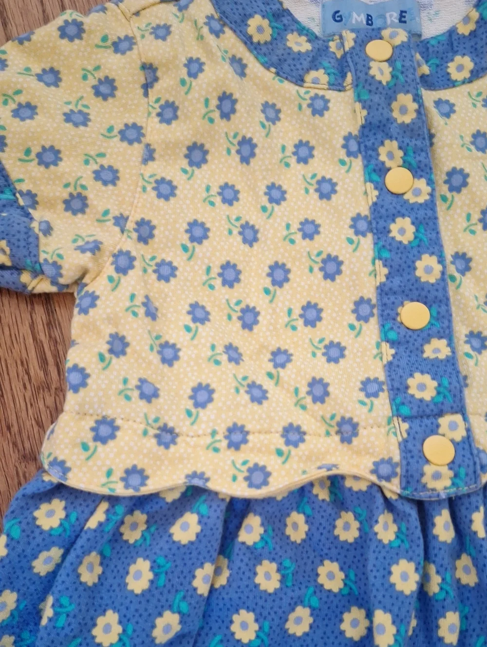 Vintage Gymboree Yellow and Blue Daisy Floral Short Sleeve Cotton Dress M